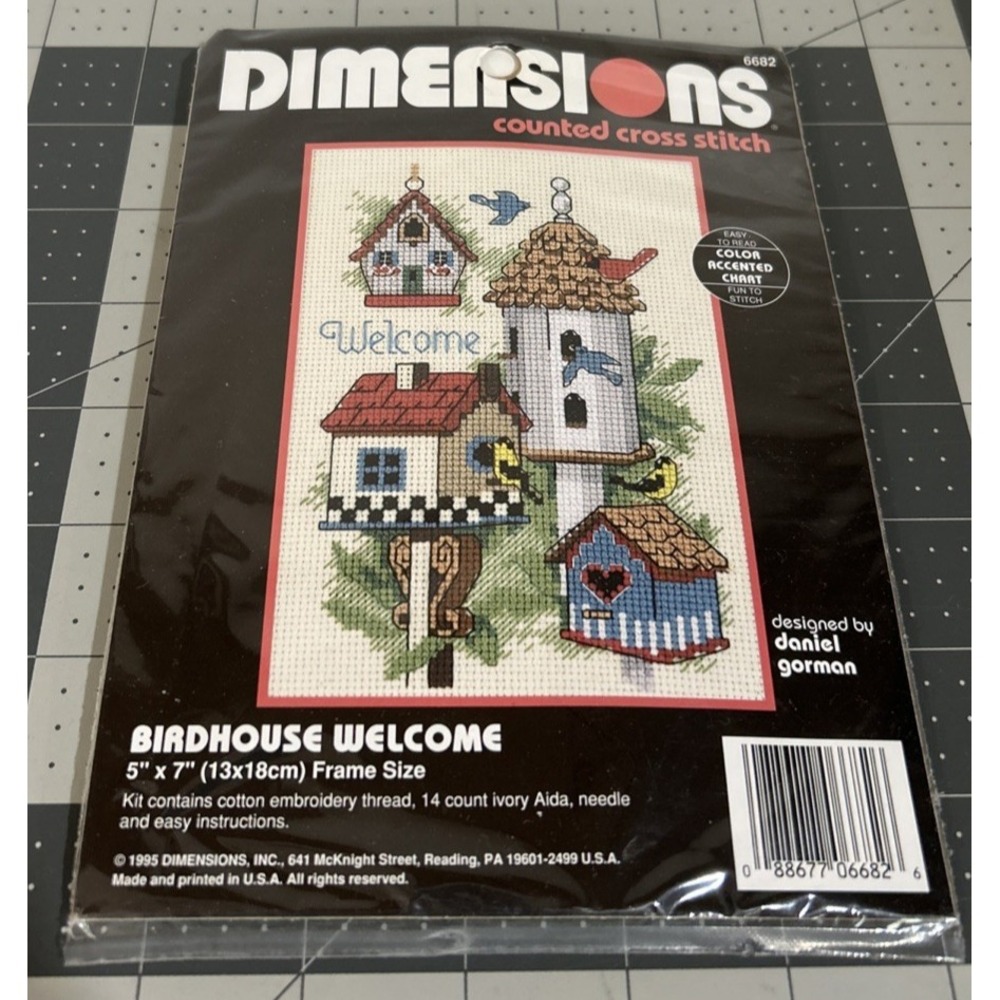 1995 Dimensions Counted Cross Stitch Birdhouse Welcome 5x7 Kit 6682 Vintage NEW